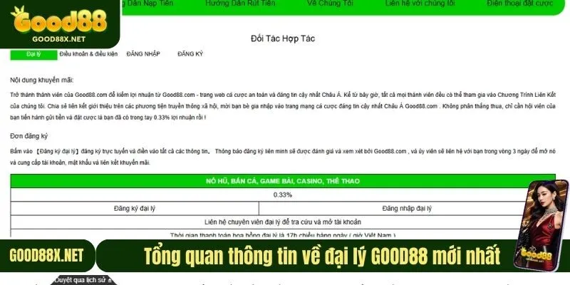 Tổng quan thông tin về đại lý GOOD88 mới nhất 
